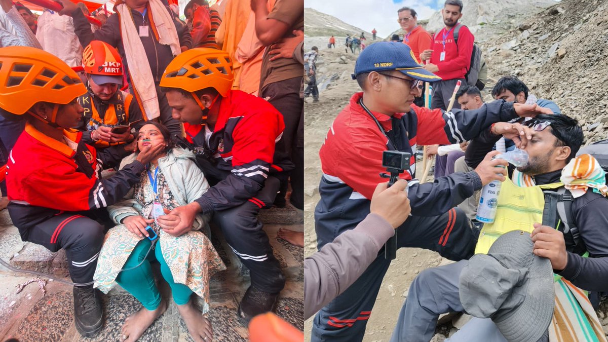 13Bnndrf's tweet photo. #shriamarnathjiyatra
The NDRF Special Mountain Rescue Teams deployed along the Yatra routes provide humanitarian assistance to Yatris. The Rescue Teams ensure a prompt response and help pilgrims safely reach the Holy Cave for Darshan.
@NDRFHQ 
@ndmaindia 
@official_dgar https://t.co/tCwnMru7Id