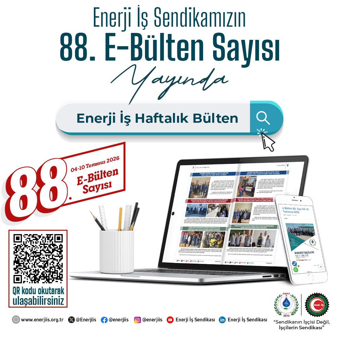 Enerjiis's tweet photo. Sendikamızın 2026 yılı 04-10 Temmuz arasını kapsayan etkinlik ve ziyaretlerinin yer aldığı 88. e-bültenimiz yayımlanmıştır.

Bilgilerinize sunar, çalışmalarınızda kolaylıklar dileriz.

https://t.co/o2heNoN05y

#enerjiişsendikası #sendikanınişçisideğil #işçilerinsendikası #etkinliklerimiz #sendikalçalışma