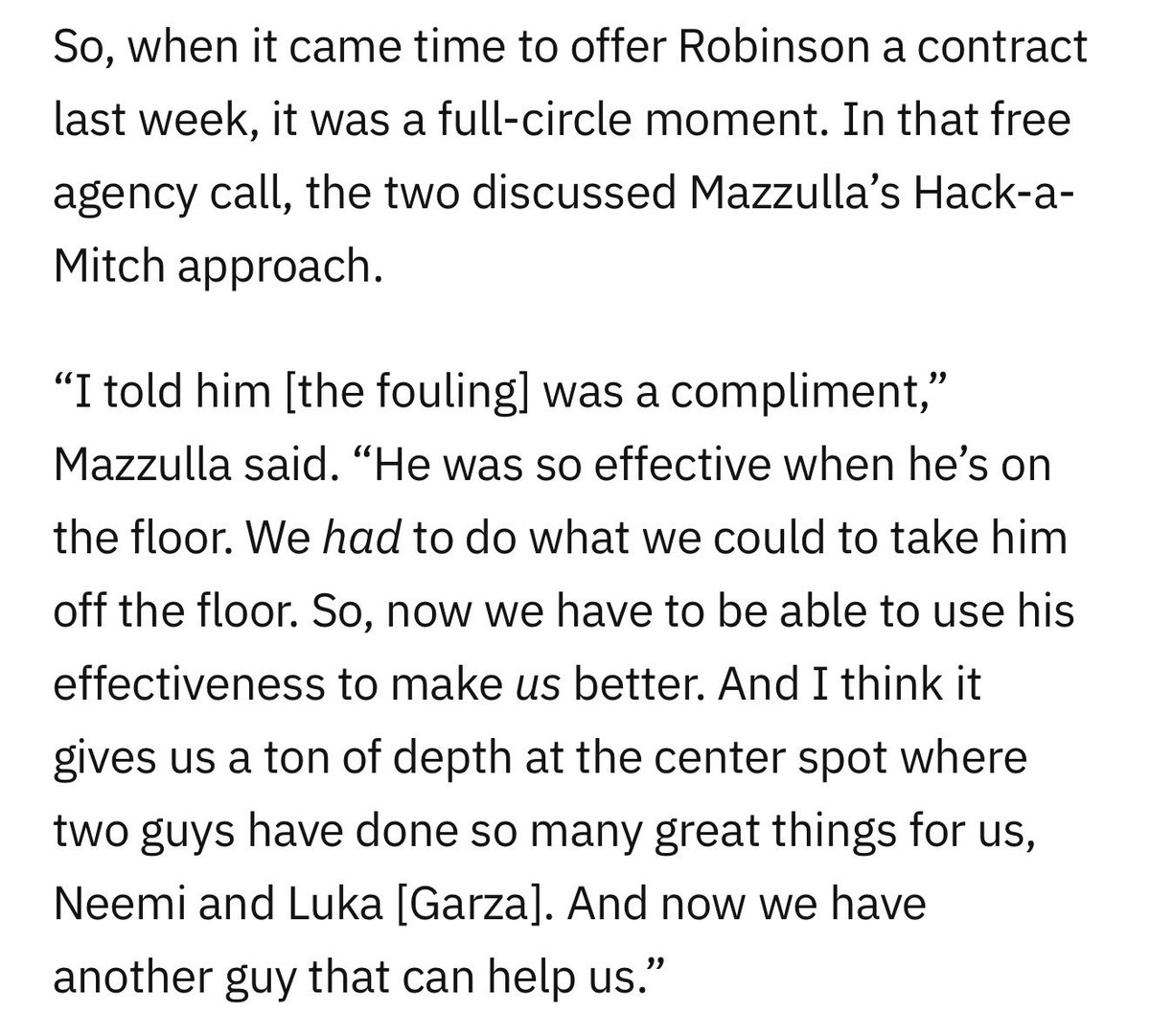 NoaDalzell's tweet photo. Joe Mazzulla took a free agency call with Mitchell Robinson last week and discussed his previous Hack-a-Mitch strategy: https://t.co/RmAumDm3a6