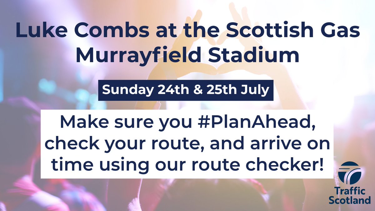trafficscotland's tweet photo. Luke Combs is making a visit to @MurrayfieldStad in two weeks time!
Make sure you #PlanAhead, check your route, and arrive on time๐บ๏ธ
More event information can be found here๐ https://t.co/Zjf5tH142i https://t.co/2LlanMbAD4