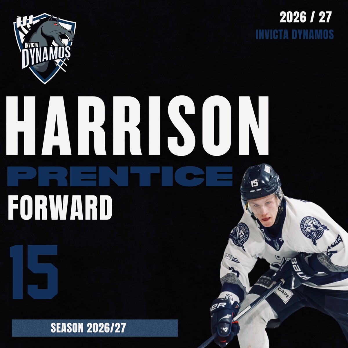 InvictaDynamos's tweet photo. 🐴 HARRISON PRENTICE RETURNS FOR 26/27

Harrison Prentice returns for the new season! A player who brought energy, composure and real impact to the team last year. With a possible move abroad ahead for him and his family, this season carries extra significance as he prepares for what may be his final year with the club he first started with.

From Harrison:
“I’m very excited to be coming back to the Dynamos this year. It’s always a great pleasure to put the Dynamos shirt on and to play in front of an incredible crowd. This could be the last season for me so to end it with the club I very first started with means a lot to me and my family. I’m looking forward to seeing you all soon and to return to the ice 🐴”

From Head Coach Karl Lennon:
“I loved what Harrison brought to this group on and off the ice last season. He’s a great skater, composed puck carrier and he popped up in moments to pick us up important wins along the way. He’s a real personality, someone that brings good energy into the room and the games. I believe that we will see a continued development of his game and I’m happy that he will do that here. Good to have you back Harrison 🐴.”

A player with quality, character and commitment back for another season!

PLAYER SPONSORSHIP

All three of Harrison’s jerseys have already been sponsored — thank you for the fantastic support!