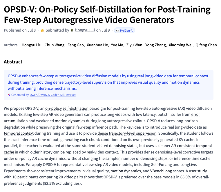 OPSD-V: New Method for Efficient Autoregressive Video Generation
