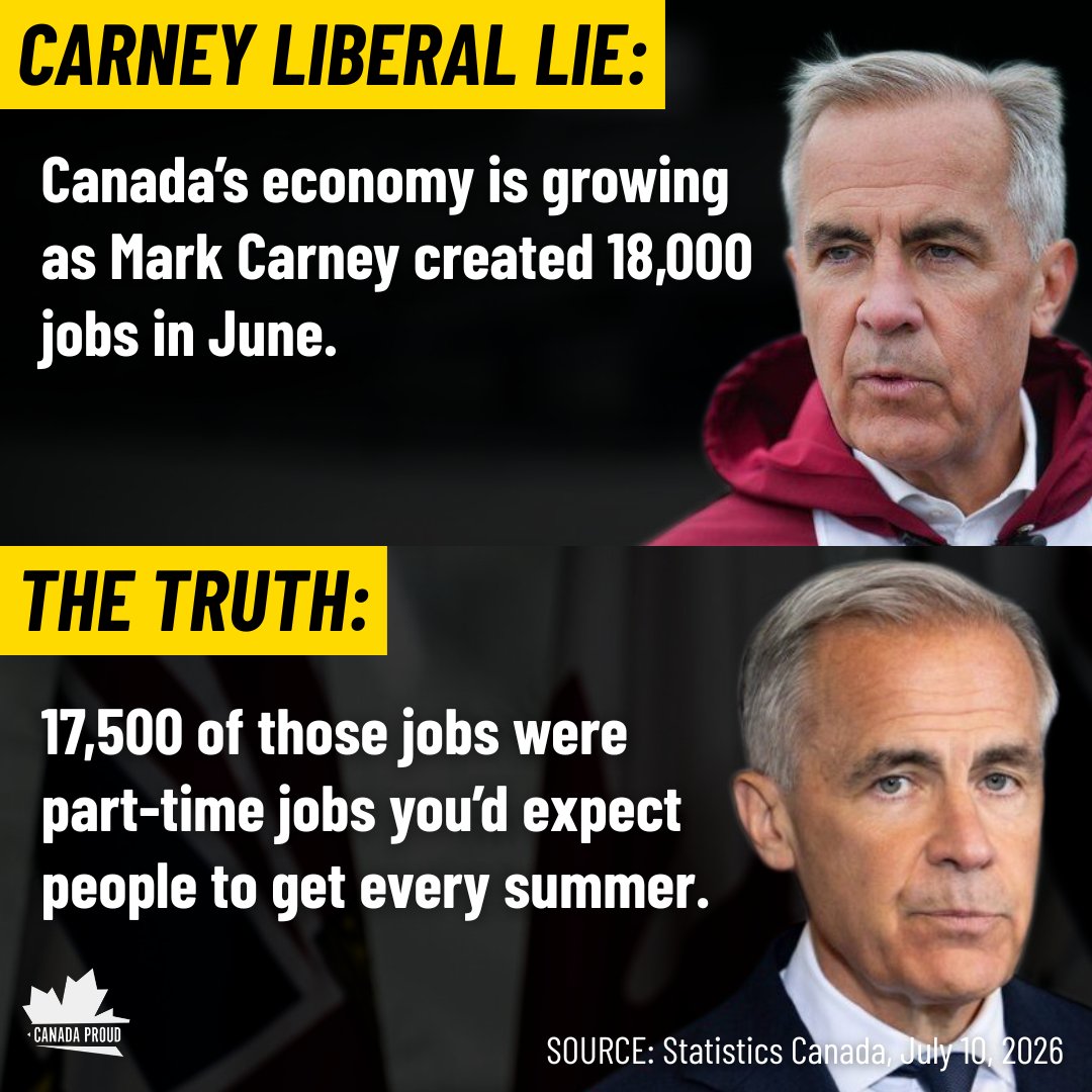 WeAreCanProud's tweet photo. The number of full-time jobs created in June was negligible. The fact is that our economy is not growing. https://t.co/ib59ltCwyT