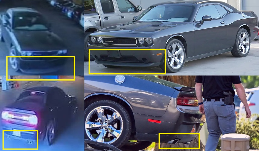 SteveCameronPr1's tweet photo. What the hell is the Prosecution in the Tyler Robinson case trying to pull here? Tyler's car did not have a lip chin on the front end of his Dodge Challenger like the one seen in the parking garage at UVU. It also did not have a quad tip exhaust on the rear end. https://t.co/41uJBKzEJV