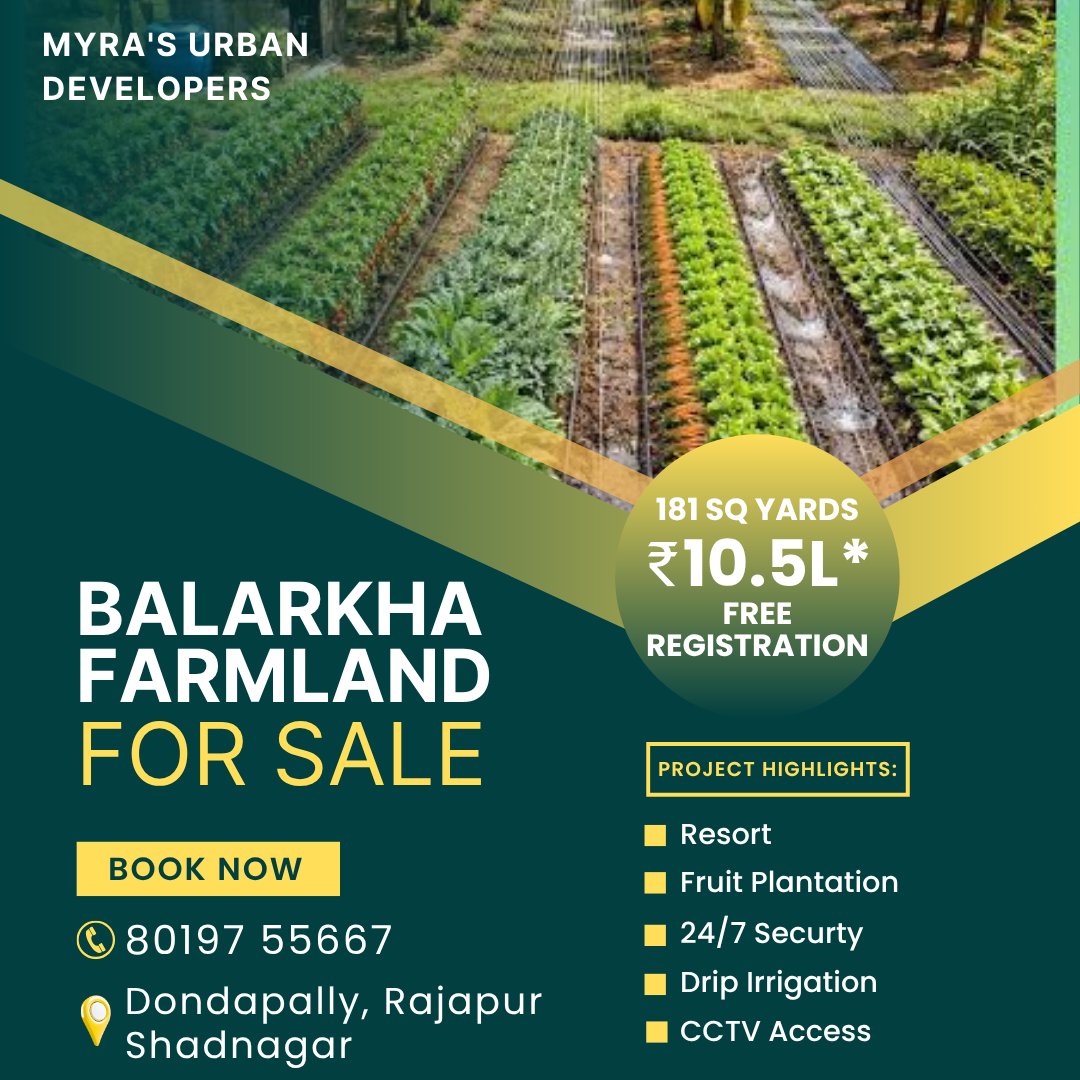 Raghu14343's tweet photo. 🌿 Invest in Premium Farmland at Dondlapally, Rajapur, Shadnagar!
✅ Starts from 181 Sq. Yards 💰 From ₹10.5 Lakhs Onwards 🏡 Ideal for Farmhouse | Weekend Retreat | Long-Term Investment 📈 Excellent Growth Potential 🛣️ Great Connectivity to Hyderabad

#Shadnagar #Dondlapally https://t.co/GeTSvk4mpD