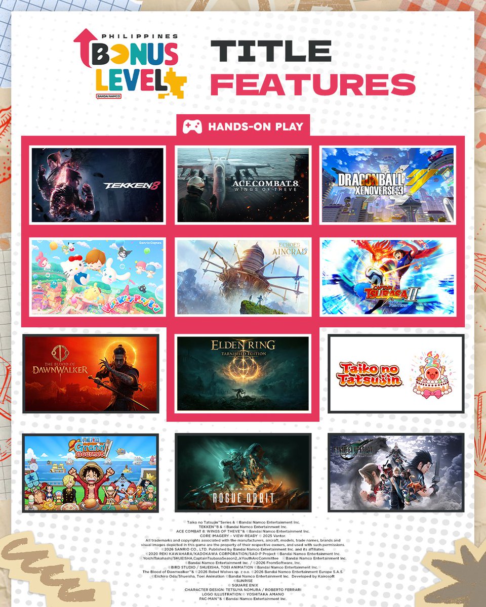 BandaiNamcoSEA's tweet photo. Uy, Philippines! π£β
Join us at #BonusLevelPH for 3 days of hands-on demos, immersive photo ops, exclusive freebies, and much more!ποΈEntry is FREE, so bring your barkada!β
β
π
17β19 July 2026β
π Glorietta Activity Center Palm Drive, Makatiβ
π Swipe to find out more! https://t.co/MENTSG43i1