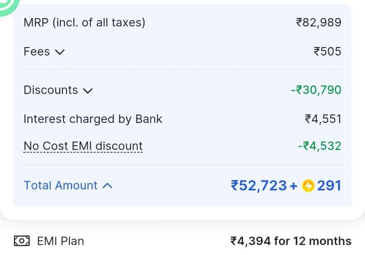 DegenSubh's tweet photo. I Purchased a laptop from @Flipkart using No Cost EMI via @HDFC_Bank credit card on an emi plan of 1 yr . Payment page showed EMI ₹4,394 + one-time processing fee ₹299 = ₹4,693 for 1st month and ₹4394 rs for the remaining month . https://t.co/LqR7aAFoaQ