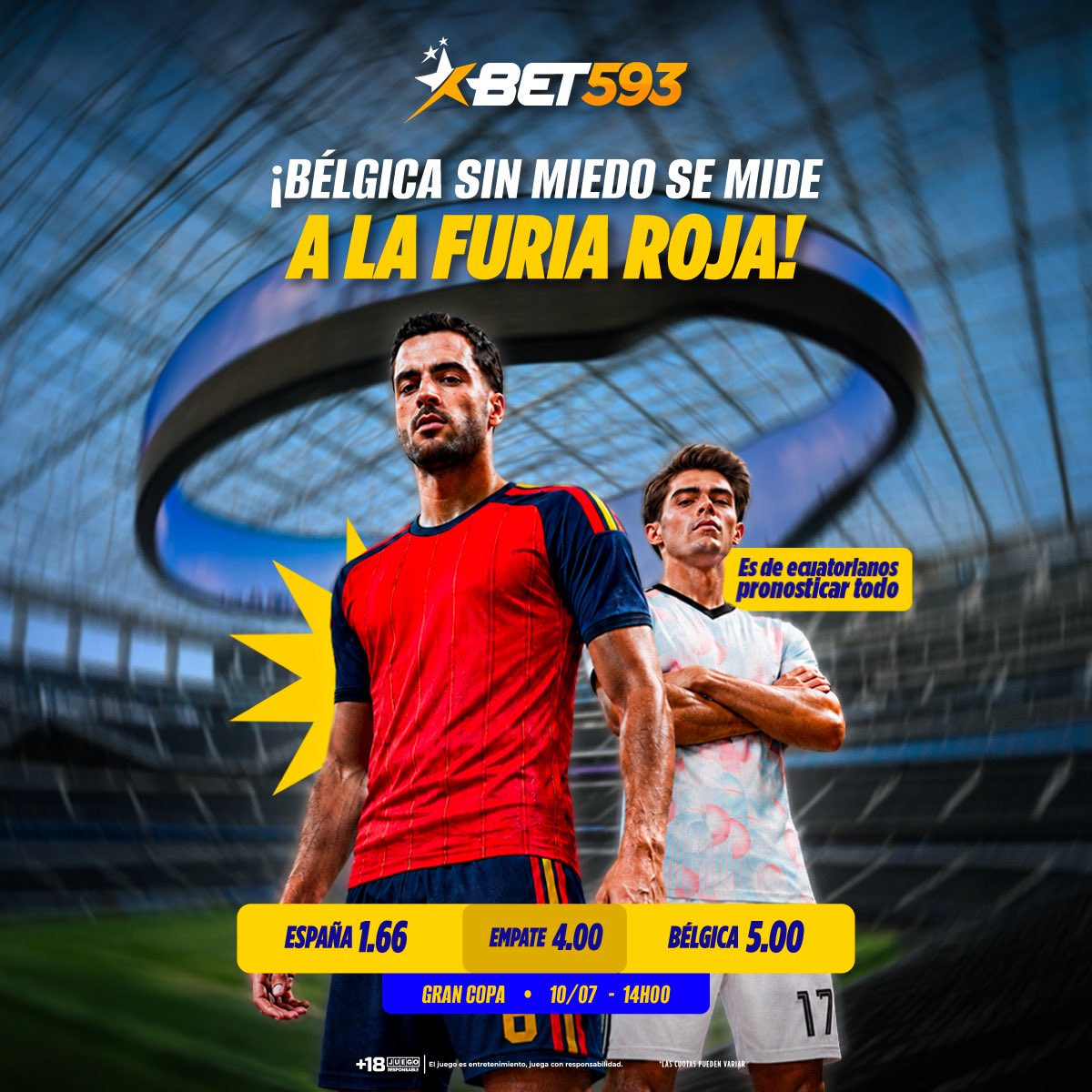 bet593's tweet photo. ¡Un pase a semifinales que exige jerarquía pura! 🇪🇸🎫🇧🇪

La furia roja choca contra la potencia belga. Tome el mando de la pizarra y facture con autoridad. Demuestra tu visión, ¡porque es de ECUATORIANOS pronosticar TODO! 💥💸👇

Pronostica en Bet593.

#Bet593 #GanoConBet593 https://t.co/9jziFmpBOp