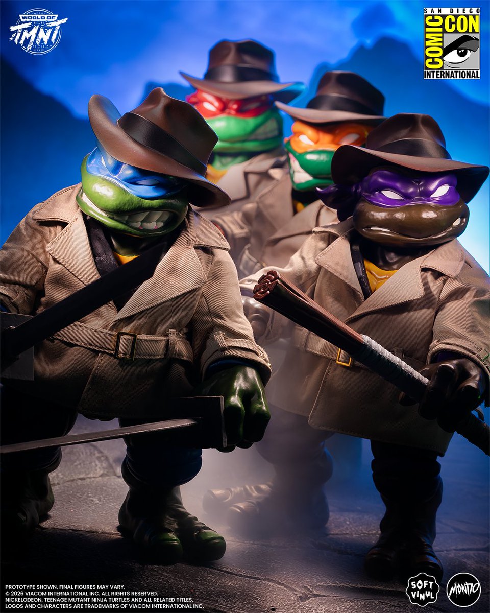 MondoNews's tweet photo. Nothing suspicious here...The world's most obvious disguise arrives in celebration of San Diego Comic-Con with our TMNT Undercover Turtles Soft Vinyl Figures.

Available online Wednesday, July 22 at 10 AM CT as well as the Mondo SDCC booth (Hall G, #5137). (link in bio). https://t.co/891eBIClQn