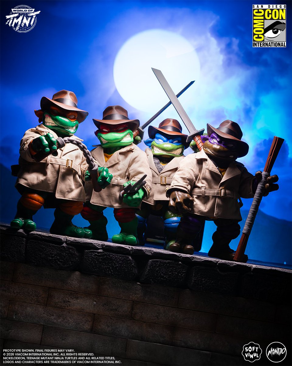 MondoNews's tweet photo. Nothing suspicious here...The world's most obvious disguise arrives in celebration of San Diego Comic-Con with our TMNT Undercover Turtles Soft Vinyl Figures.

Available online Wednesday, July 22 at 10 AM CT as well as the Mondo SDCC booth (Hall G, #5137). (link in bio). https://t.co/891eBIClQn