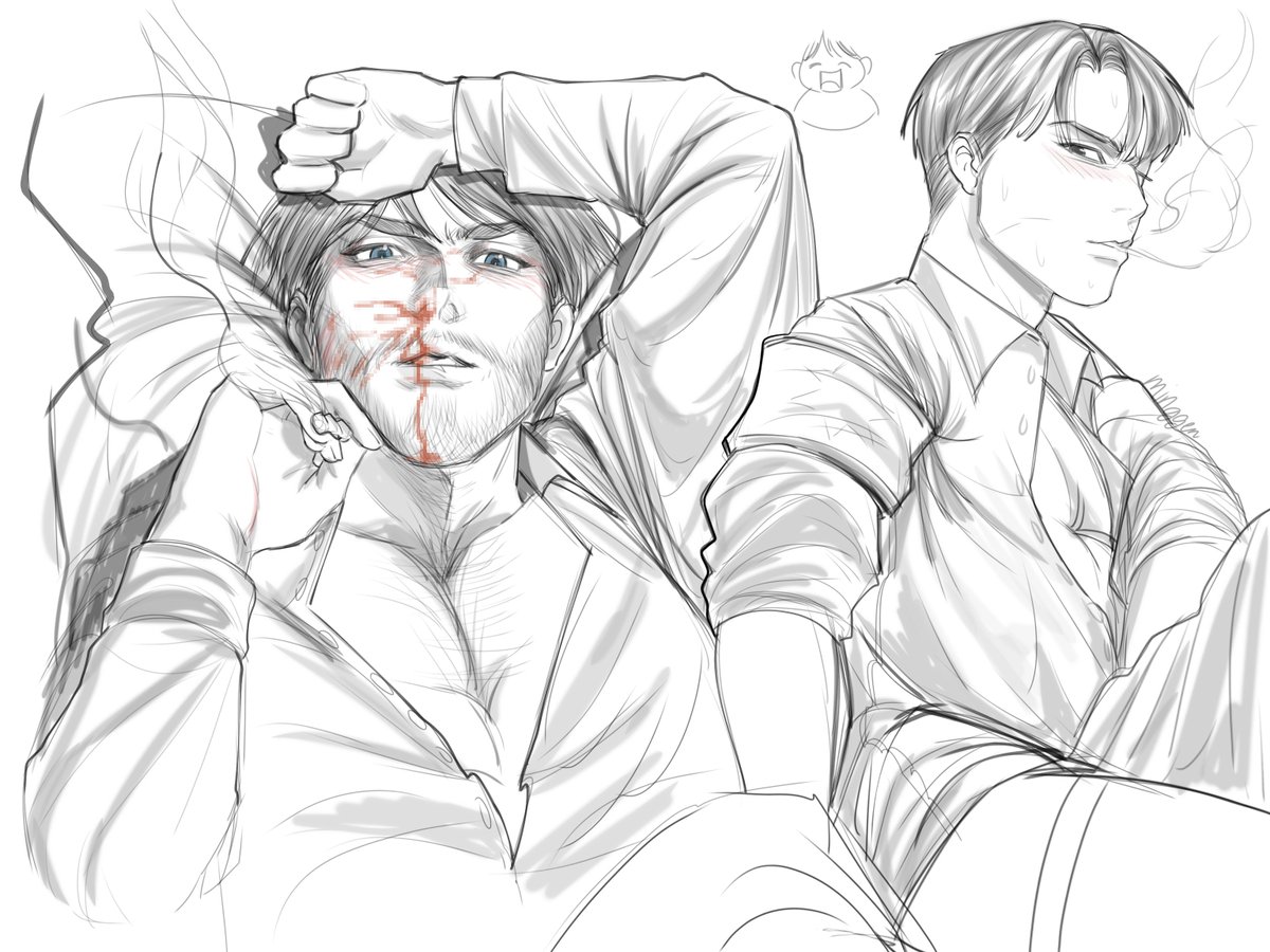 ackrbounds's tweet photo. blow out the steam 🚬 (i looove love love Erwin with stubbles) 

#Eruri #AoT #SnK #進撃の巨人 #ErwinSmith #LeviAckerman #sketch https://t.co/pBTITsttlZ