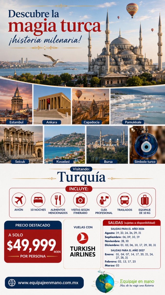 EquipajeEn's tweet photo. Advertencia: ⚠️ Ver las siguientes promociones puede provocar unas enormes ganas de hacer las maletas. 

🧳✈️ ¡Aquí van 4 recomendaciones de hoy!

☎ Llámanos al 55 7495 7381

📲 WhatsApp. 👉🏻 https://t.co/BvRFOQeMcM

 ¡PAGAS LO QUE VES!

#equipajeenmano #chicago #taiwan #Turquía https://t.co/2QjdQnA6cz