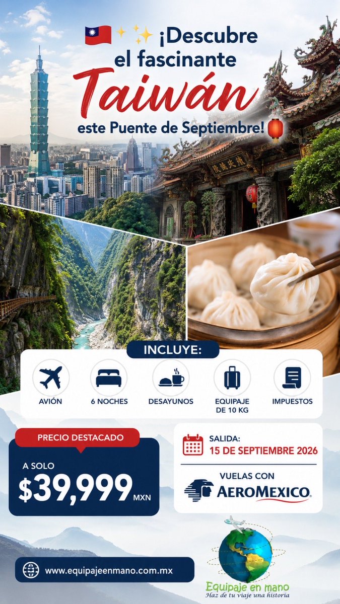 EquipajeEn's tweet photo. Advertencia: ⚠️ Ver las siguientes promociones puede provocar unas enormes ganas de hacer las maletas. 

🧳✈️ ¡Aquí van 4 recomendaciones de hoy!

☎ Llámanos al 55 7495 7381

📲 WhatsApp. 👉🏻 https://t.co/BvRFOQeMcM

 ¡PAGAS LO QUE VES!

#equipajeenmano #chicago #taiwan #Turquía https://t.co/2QjdQnA6cz