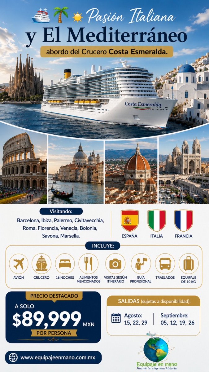 EquipajeEn's tweet photo. Advertencia: ⚠️ Ver las siguientes promociones puede provocar unas enormes ganas de hacer las maletas. 

🧳✈️ ¡Aquí van 4 recomendaciones de hoy!

☎ Llámanos al 55 7495 7381

📲 WhatsApp. 👉🏻 https://t.co/BvRFOQeMcM

 ¡PAGAS LO QUE VES!

#equipajeenmano #chicago #taiwan #Turquía https://t.co/2QjdQnA6cz