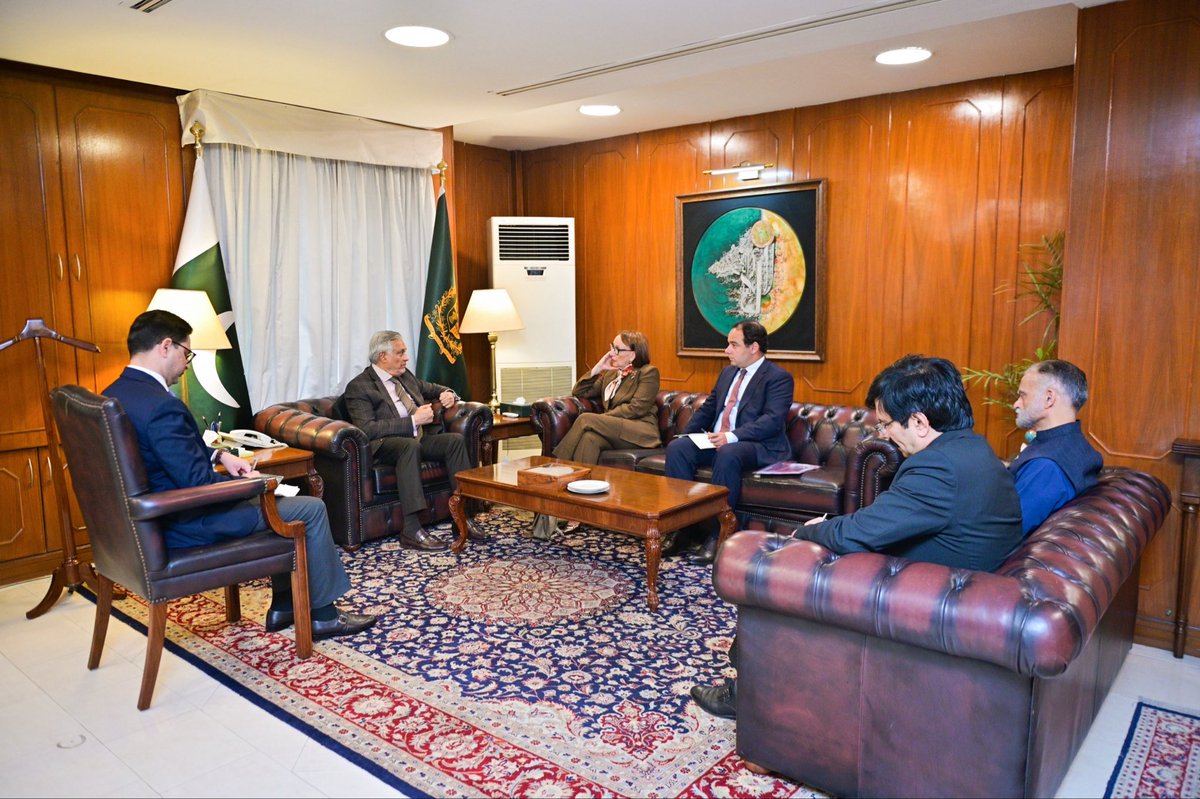ForeignOfficePk's tweet photo. Ms. Rebeca Grynspan @RGrynspan, Candidate for UN Secretary-General, called on Deputy Prime Minister/Foreign Minister Senator Mohammad Ishaq Dar @MIshaqDar50 today.

DPM/FM reiterated Pakistan’s abiding commitment to promoting the purposes and principles of the UN Charter and respect for international law and treaties.

DPM/FM underscored the need for the peaceful resolution of disputes through the faithful implementation of UN Security Council resolutions for sustainable global peace. He especially underscored the need for addressing the Jammu and Kashmir dispute and the Palestine issue in this regard. DPM also underscored the critical importance of the UN system in achieving the global development agenda.