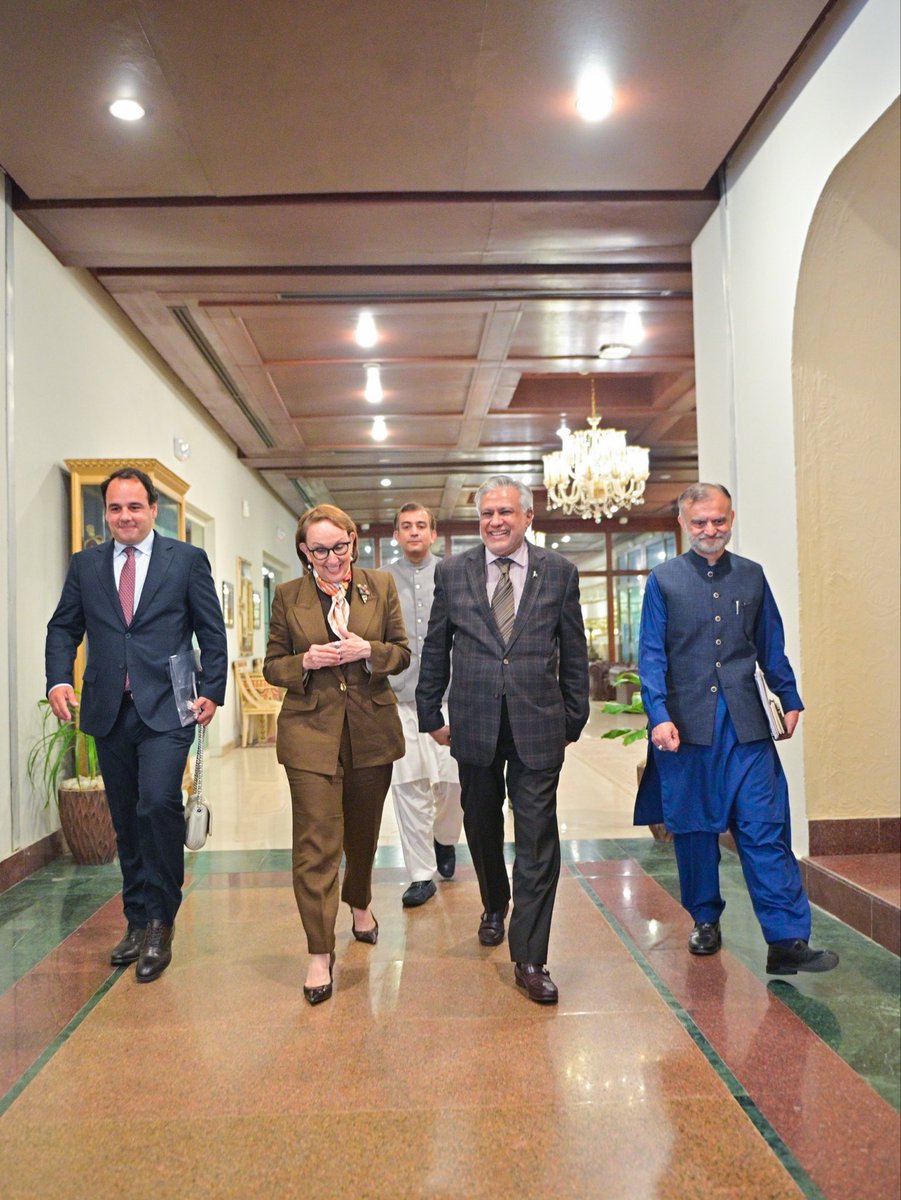 ForeignOfficePk's tweet photo. Ms. Rebeca Grynspan @RGrynspan, Candidate for UN Secretary-General, called on Deputy Prime Minister/Foreign Minister Senator Mohammad Ishaq Dar @MIshaqDar50 today.

DPM/FM reiterated Pakistan’s abiding commitment to promoting the purposes and principles of the UN Charter and respect for international law and treaties.

DPM/FM underscored the need for the peaceful resolution of disputes through the faithful implementation of UN Security Council resolutions for sustainable global peace. He especially underscored the need for addressing the Jammu and Kashmir dispute and the Palestine issue in this regard. DPM also underscored the critical importance of the UN system in achieving the global development agenda.