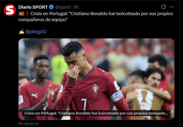 AlexanderC_ve's tweet photo. @NoelHerrer53788 @lobo_carrasco El tiempo siempre pone las cosas en su sitio. No es falta de liderazgo, desde que comenzó el mundial había un run run  que sus compañeros le estaban haciendo la cama a CR7. El mejor mediocentro del mundial que no creaba jugadas de goles, retroceder el balón o pases horizontales. https://t.co/FaBJluRcxH