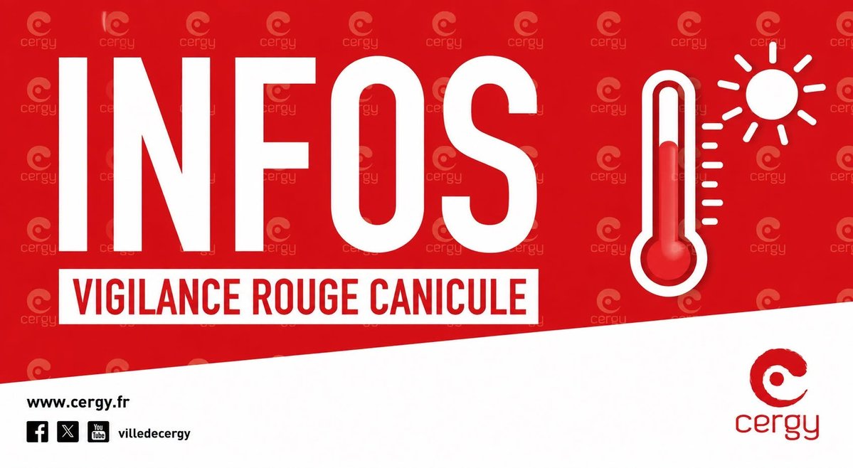 villedecergy's tweet photo. #CANICULE | 🔴 Le département du Val d'Oise est placé en #vigilancerouge à compter de demain, samedi 11 juillet à 12h.

💧 Cergy 𝐫𝐞́𝐚𝐜𝐭𝐢𝐯𝐞 𝐬𝐨𝐧 𝐝𝐢𝐬𝐩𝐨𝐬𝐢𝐭𝐢𝐟 𝐫𝐞𝐧𝐟𝐨𝐫𝐜𝐞́ pour protéger les habitants, en particulier les plus vulnérables.

👉 https://t.co/X6gV6BfTsA