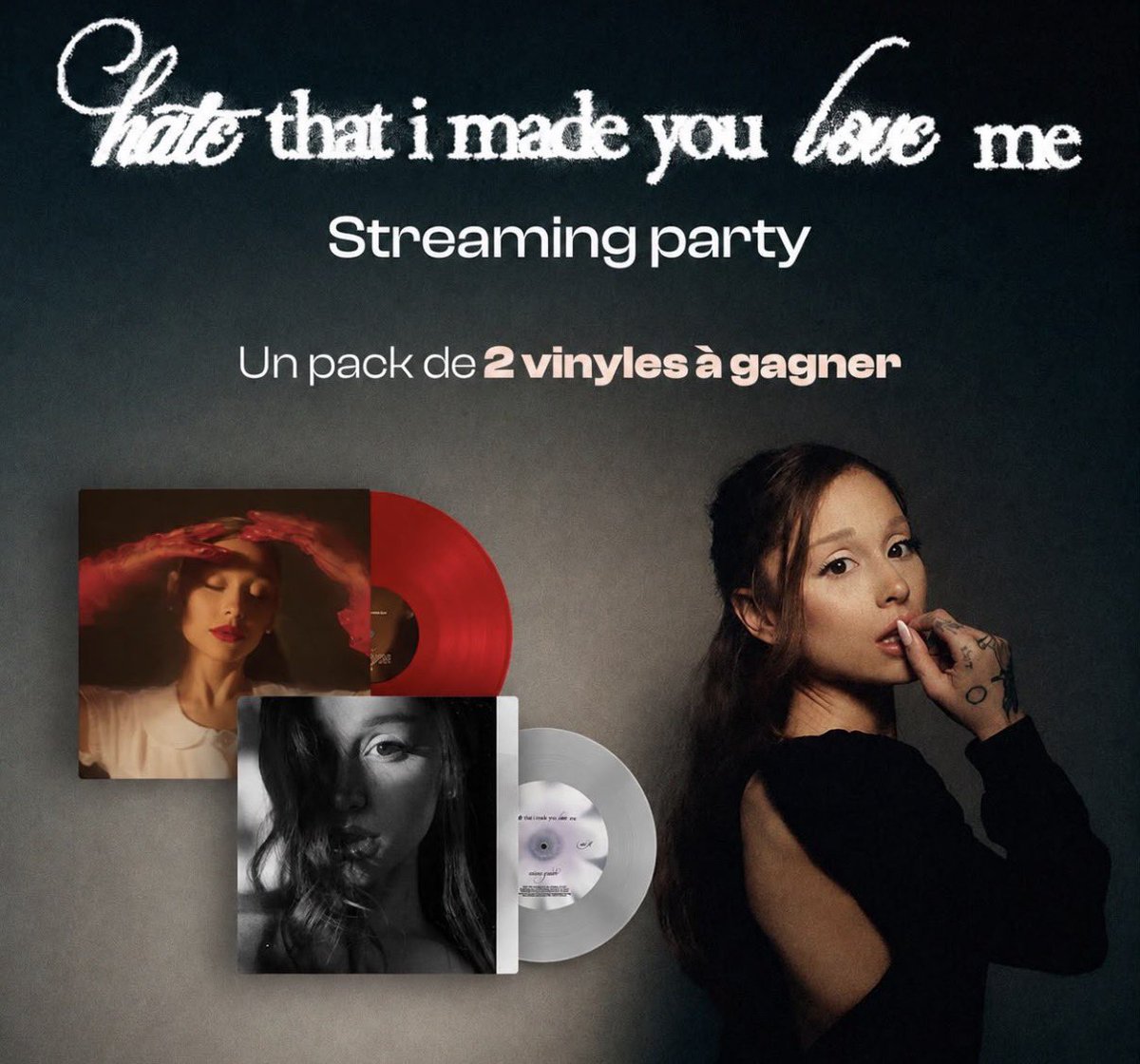 GrandeTourFR's tweet photo. #CONCOURS La « Road to Petal » continue ! ꕤ

Cette semaine, avec Universal Music France, on vous propose de remporter un pack de deux vinyles d’Ariana Grande incluant:

💿 Un vinyle « Eternal Sunshine »
💿 Un vinyle 45 tours « Hate That I Made You Love Me » 

Pour participer :
-Follow @GrandeTourFR
-RT ce tweet
-Pré-enregistre « petal » : https://t.co/Za8lHNmF3G
-Répond à ce tweet avec une capture montrant que tu as bien pré-enregistré l’album OU une capture te montrant en train de streamer « hate that i made you love me » 

Tu peux avoir une entrée bonus en précommandant l’album « petal » (en digital, en CD, en vinyle etc…), met une capture d’écran de ta commande.

Le gagnant sera annoncé le 16 juillet ! ✨

Bonne chance à toutes et tous ꕤ