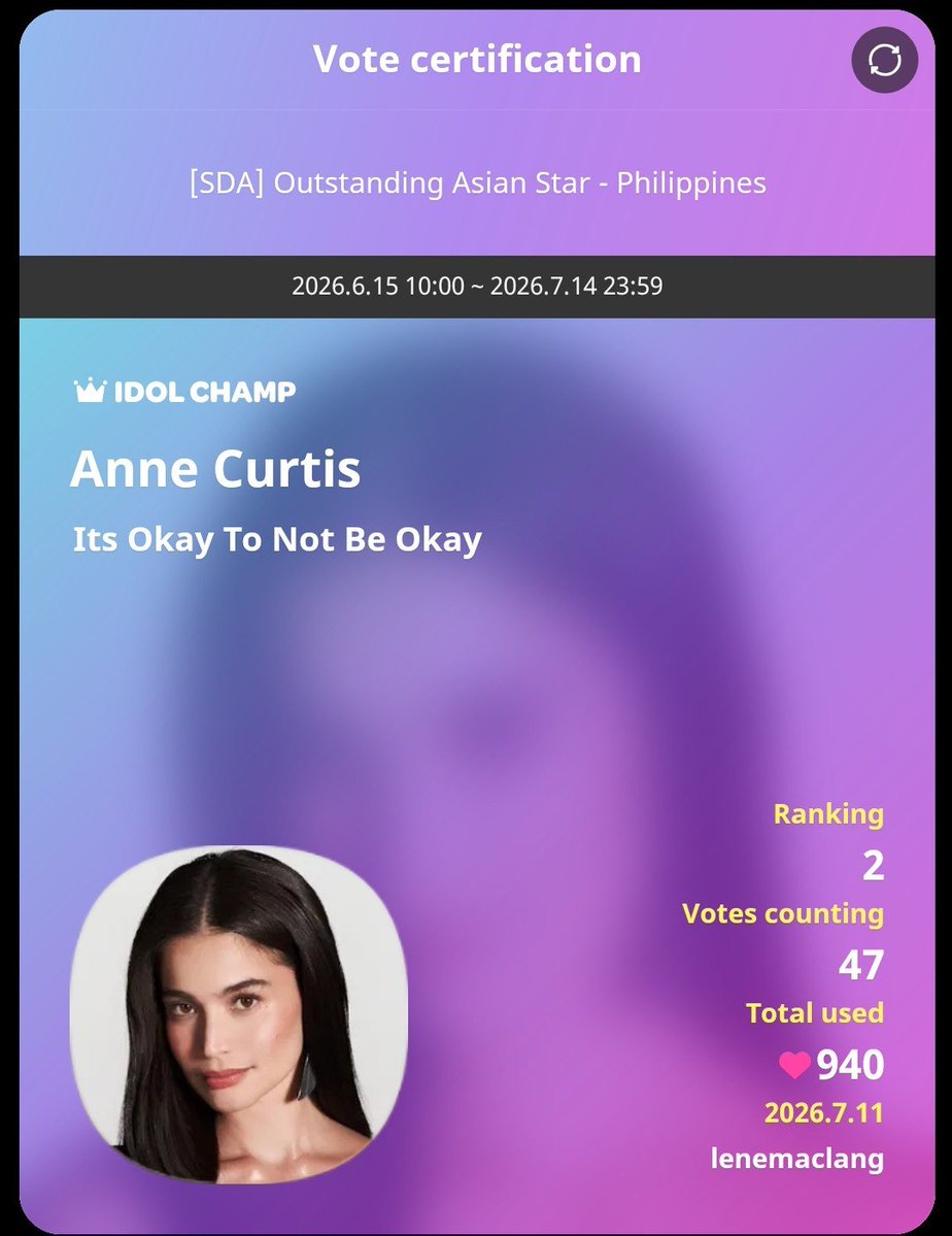 lenemaclang's tweet photo. Vote muna kahit naka duty.😁😅

Loveyou ate ko @annecurtissmith 
3days to go! https://t.co/ebqFt1k0CH
