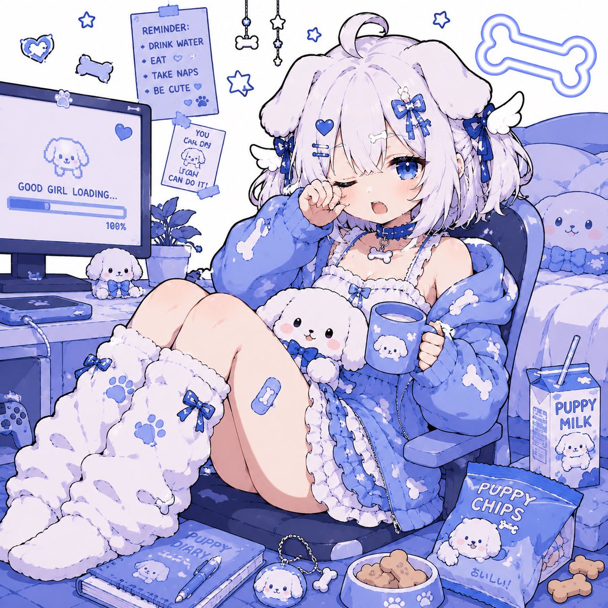 otomenebula's tweet photo. I overslept, good morning 🐾☁️💙 https://t.co/SRUCMcYhNp