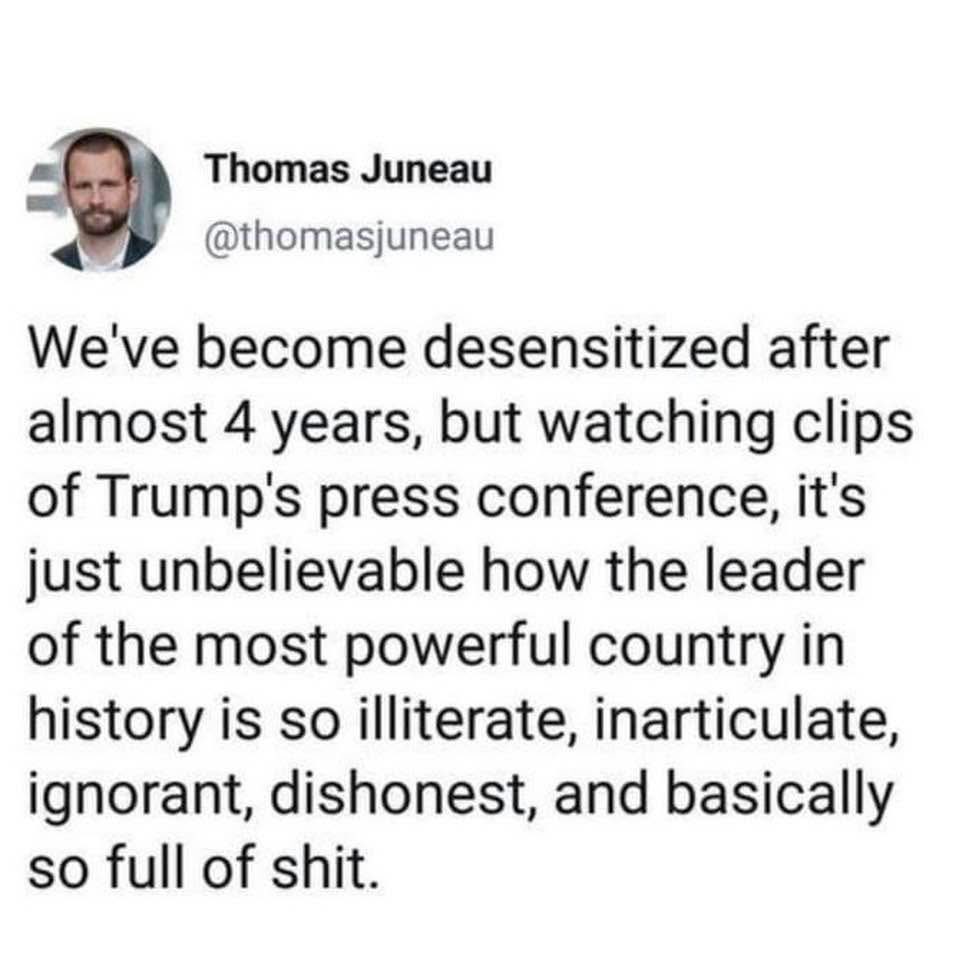 Stornoway_Cove's tweet photo. He is 100% all of these things.

The damage he is doing to the U.S. on the global stage is staggering … https://t.co/d3qfWXPCDI