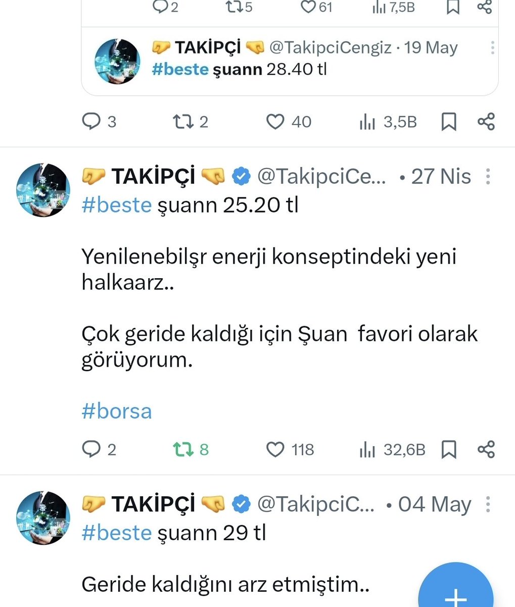 TakipciCengiz's tweet photo. #beste şuann 30.72 tl

1. Yükseliş 25 lerden başlDı 48 tl de tamamlandı listemden çıktı hisse 50 tl kere gitti.

Şuan 2. Yükseliş için 32, 33 tl bandında tekrar listemize aldık..

#Beste 68-70 tl aralığı bekliyoruz..

Saygılarımla.. https://t.co/jIVCgSw9ol