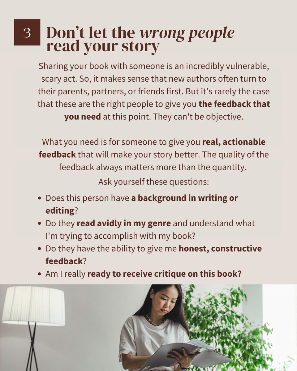 AlyssaMatesic's tweet photo. I've been editing books professionally for a decade, and here are 5 things I wish every aspiring author knew from day one.

They'll save you SO much time, guesswork, and heartache — especially if your goal is traditional publishing.

And as an editor...I can say #3 gets overlooked way too much.