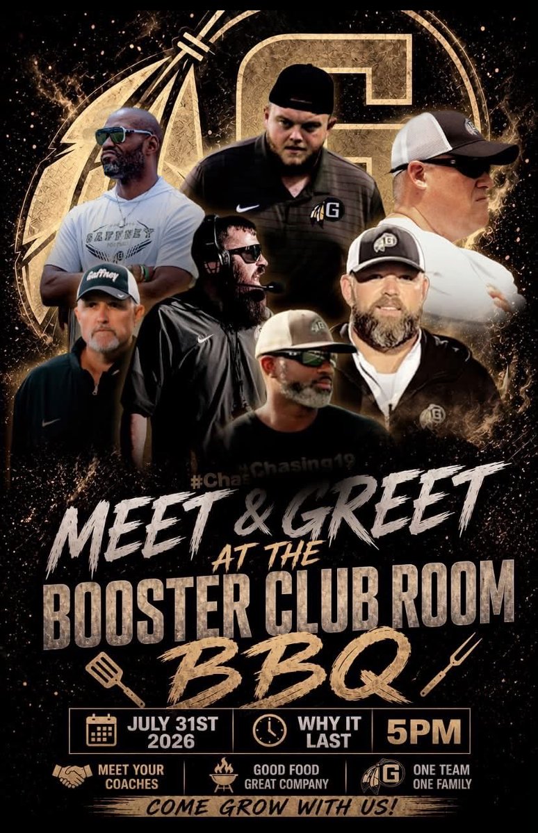 GaffneyFootball's tweet photo. π¨π¨π¨Save the Date : Booster Club Members and any one interested in joining the Booster Club you are invited July 31st 5:00pm to our BBQ dinner and meet the Coaches #PrideAndTradition https://t.co/XsECRbfpDd