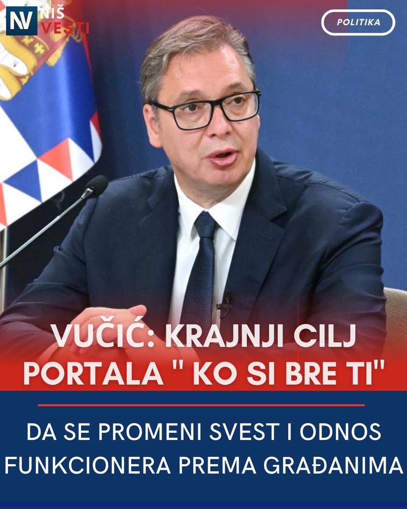 NisVesti's tweet photo. Predsednik Srbije Aleksandar Vučić izjavio je danas da platforma "Ko si bre ti?" dobro tehnički funkcioniše i da je veoma zadovoljan kako se sve odvija i naveo da je krajnji cilj pokretanja portala da se promeni svest i odnos funkcionera prema građanima.
#srbija #vesti #kosibreti https://t.co/NiQOWS9PAi