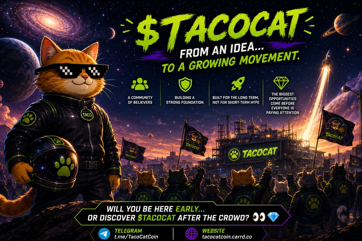TacoCatCoinSOL's tweet photo. A few days ago, $TACOCAT was just an idea.

Today, it's growing into a community of believers who see the vision behind what we're building. 🌮🐱🔥

We're still in the building phase, focused on creating a strong foundation and growing our community the right way.

We're not rushing to launch. Great projects take time, and we're building for the long term—not for short-term hype. 🚀

The biggest opportunities often come before everyone is paying attention.

Will you be here early... or discover $TACOCAT after the crowd? 👀💎

💬 Telegram: https://t.co/t7TCGNyJD1

🌐 Website: https://t.co/mBeGdD5CpR

#TACOCAT #Solana #Memecoin #Crypto