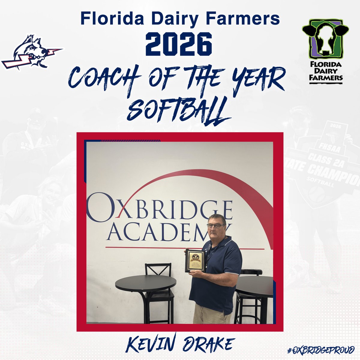GoOxbridge's tweet photo. Congratulations to Oxbridge Softball on earning both 2026 Player of the Year - Aubrey Vital and 2026 Coach of the Year - Kevin Drake from Florida Dairy Farmers! #OxbridgeSoftball #OxbridgeProud https://t.co/mR4Kw42riT