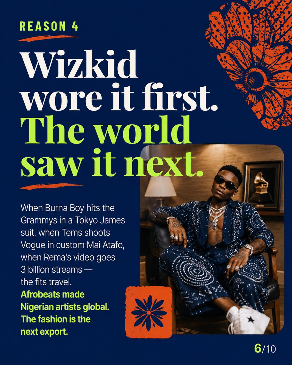 9JANEXT's tweet photo. 2/3 The signal is already here: Lagos Fashion Week, designers building with indigenous textiles, Yaba styling culture, thrift pages and a generation mixing tradition with sneakers, denim and global silhouettes. This is not imitation. It is modernity built from home. https://t.co/IYxeNZYVH6