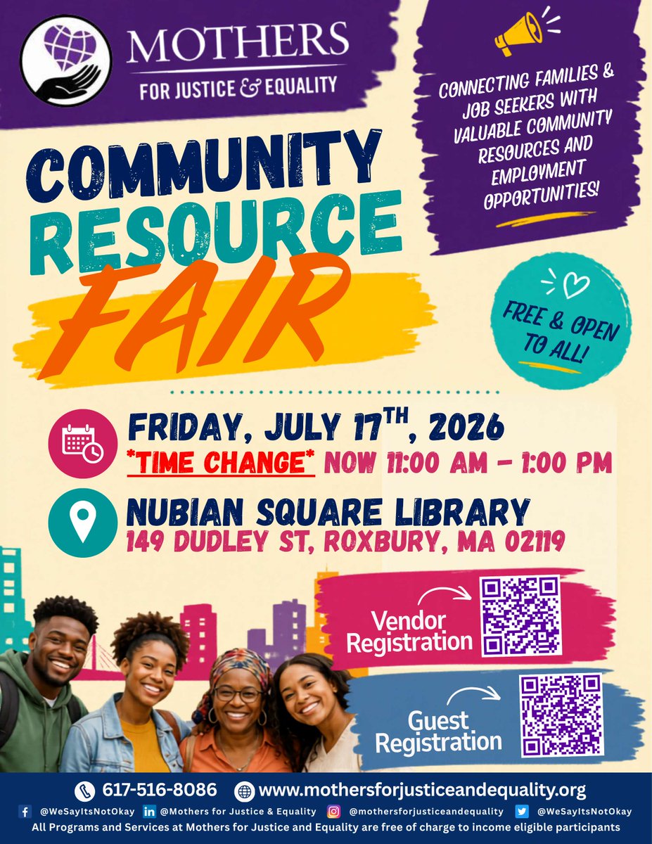 WeSayItsNotOkay's tweet photo. One week away! Join us July 17th for our Community Resource Fair
๐ค๐ฟ Networking and Opportunities
๐ Access Services
๐ผInformative Sessions
Guest signup: https://t.co/3G8Xu8D91s
Vendor signup: https://t.co/3G8Xu8D91s
#BostonResourceFair #BostonJobs #JobSeeker #MJEEmpowerment https://t.co/F3IUVFPxk7