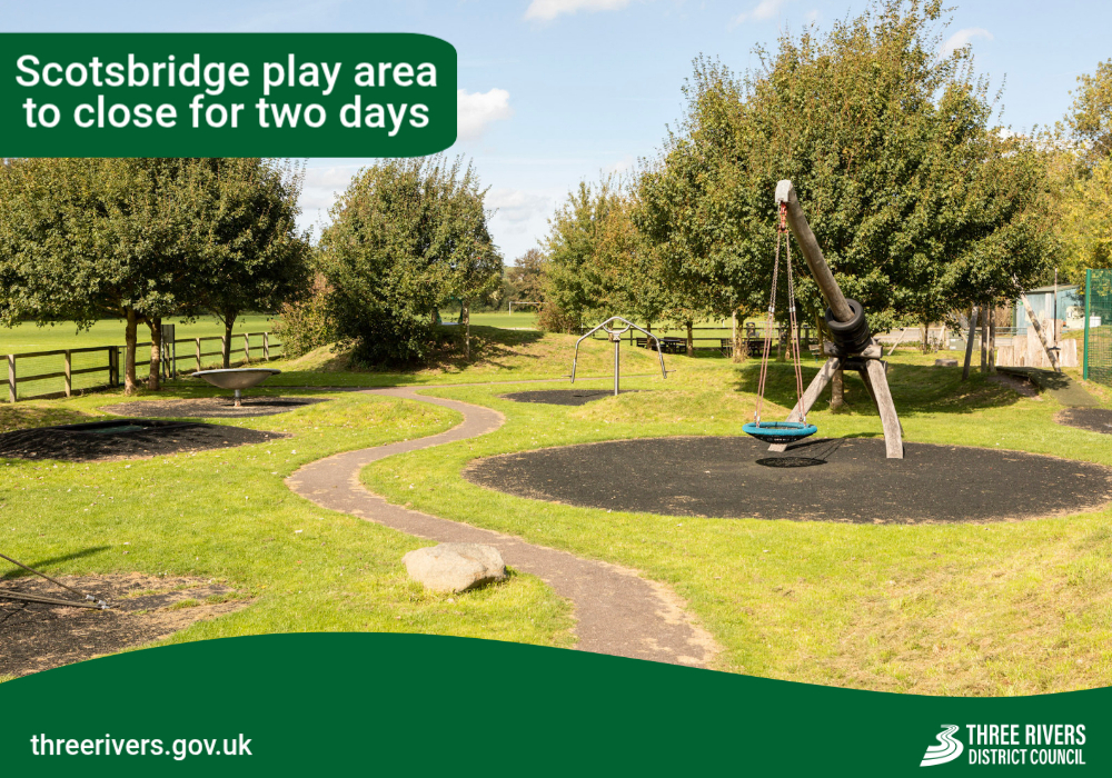 ThreeRiversDC's tweet photo. Scotsbridge Play Area will be closed for two days during the daytime from Tuesday 14 July to allow the safe installation of a trampoline and rotator. Part of the play area will re-open later in the evening. Thank you for your patience and understanding. https://t.co/G8ZLvftI9w