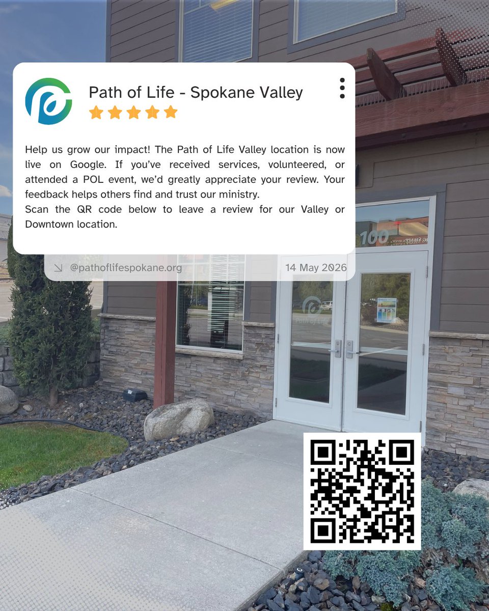 PathSpokane's tweet photo. Help us grow Path of Life's impact by leaving a Google Review! We’d greatly appreciate it!

#PathOfLife #GoogleReview #SupportLocal #Spokane #CommunitySupport #FaithInAction #Nonprofit #EveryLifeMatters https://t.co/91cekUIbuf