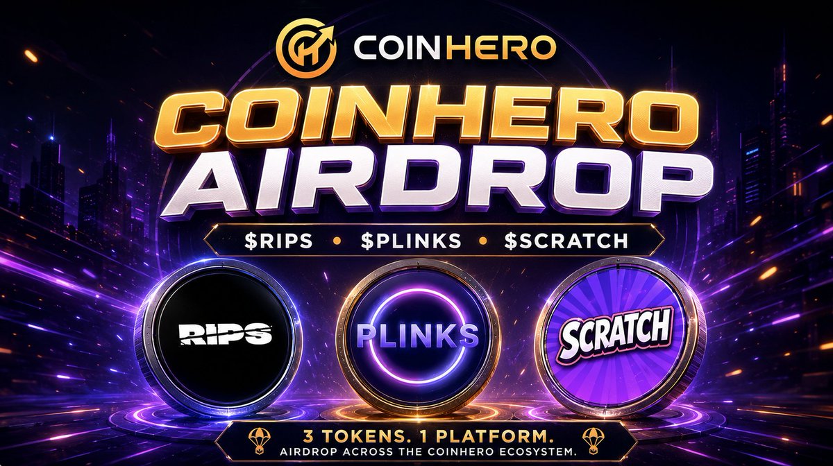 nazimahmed's tweet photo. 3 games. 🎮
3 token airdrops. 🪂 

One @CoinHeroFun ecosystem. 🌐

* Official contract addresses in first reply.

RIPS Token:
→ Status: Current season is live
→ Airdrop: Estimated 1B RIPS Token
→ Timing: Next airdrop in 30 days
→ Distribution: Based on the RIPS player rankings
→ Funding: A percentage of RIPS revenue is used to buy RIPS Token
→ Cadence: Every 8 weeks

PLINKS Token:
→ Status: Season 3 is live
→ Airdrop: 1.2B PLINKS Token
→ Timing: Next airdrop in 20 days
→ Distribution: Based on the PLINKS player rankings
→ Funding: Season 3 reward pool
→ Cadence: Every 6 weeks

SCRATCH Token:
→ Status: Reward pool is currently 35% funded
→ Airdrop: Target pool of 1B SCRATCH Token
→ Timing: Airdrop begins once the pool reaches 1B tokens
→ Distribution: Based on the SCRATCH player rankings
→ Funding: 1% of game revenue is used to buy SCRATCH Token
→ Cadence: Triggered each time the pool reaches 1B tokens

Play. Climb the Rankings. Get Rewarded.

Play all three games at https://t.co/ZRDmncMhDJ → @CoinHeroFun

**Token rewards have no guaranteed value. Eligibility, ranking calculations, allocation details, restrictions and final distribution timing are governed by the official rules on the CoinHero site.