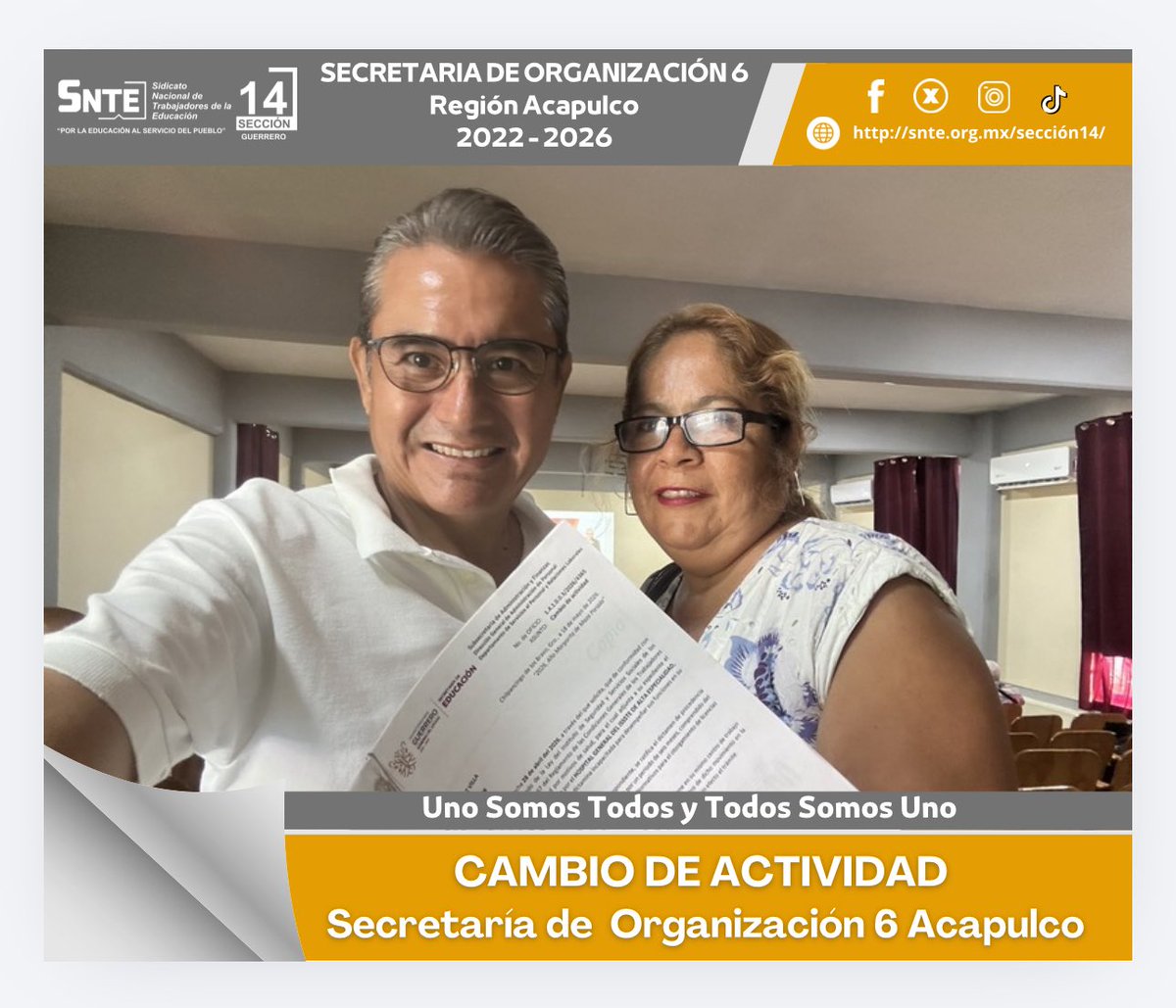 jairestrada1201's tweet photo. ✔️ Con el apoyo del Secretario General de la Sección 14 del SNTE, Mtro. Silvano Palacios Salgado, entregamos el CAMBIO DE ACTIVIDAD a compañera trabajadora del nivel de preescolar.

✔️ Trabajando en cercanía con los trabajadores de la educación. 
 
Secretaría de Organización 6️⃣ https://t.co/eYiNABEgpF