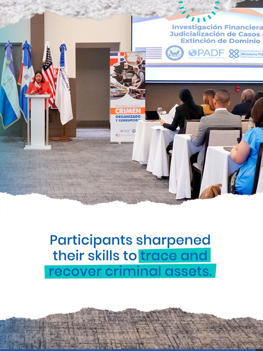 PADForg's tweet photo. As the implementing partner of the U.S. Department of State’s Bureau of International Narcotics and Law Enforcement Affairs (INL), PADF conducted the training “Financial Investigations and Prosecution of Asset Forfeiture Cases” in Santiago, Dominican Republic.
The training brought together judges and prosecutors to strengthen their knowledge of financial investigations, asset tracing, and the judicial handling of asset forfeiture cases. Through practical discussions and case-based learning, participants enhanced their capacity to identify, investigate, and recover assets linked to organized crime and corruption.
This activity was conducted under PADF’s Organized Crime and Corruption Program and contributes to ongoing efforts to strengthen institutional capacity and improve the effectiveness of asset forfeiture proceedings in the Dominican Republic.