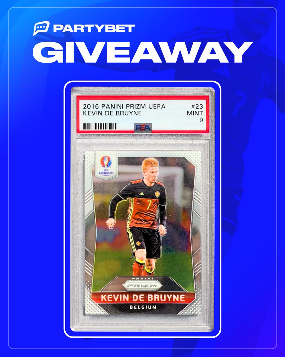 partybet's tweet photo. We’re giving away a Kevin De Bruyne 2016 Panini Prizm UEFA PSA 9.

Like this post, RT, and comment 🇧🇪 for your chance to win.

Drop your PartyBet bet wallet in the replies for 10X entries.

Winner will be picked in 48 hours. Good luck. https://t.co/ANE84QRgFk