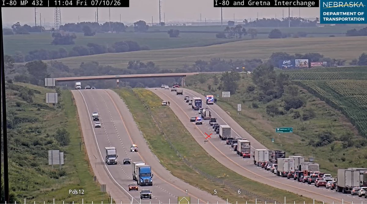 Gretna I-80 EB at MM 435 the left lane is blocked, due to a crash