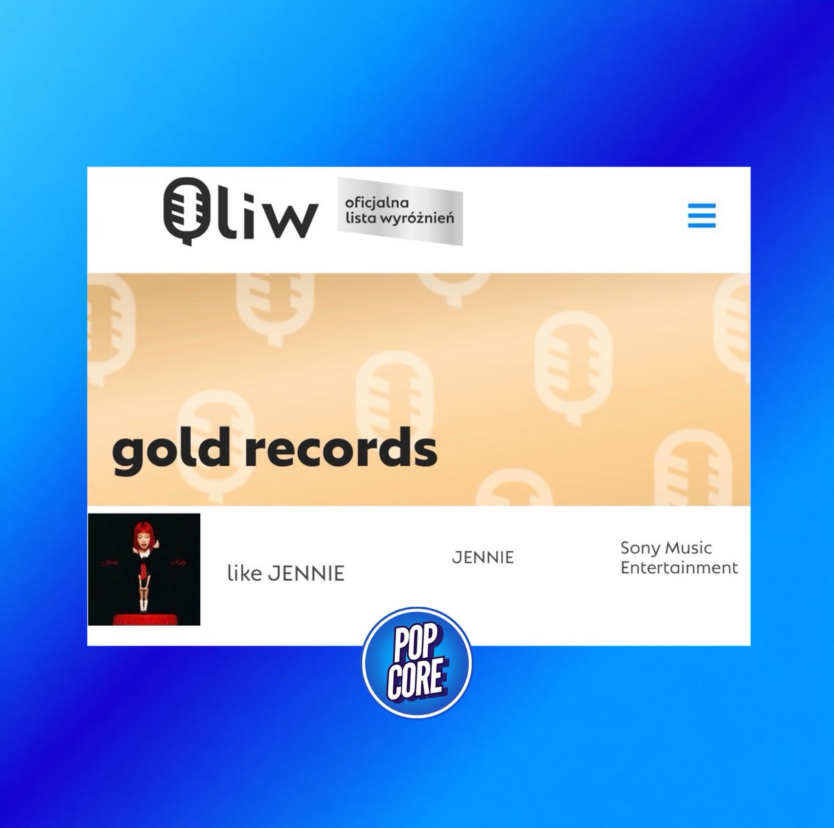 TheePopCore's tweet photo. JENNIE's "Like JENNIE" is now certified Gold in Poland.

— It is now the MOST-certified Solo song by a K-pop Soloist (18), breaking the 14-year record previously held by PSY's "Gangnam Style" (17). https://t.co/HdQUByf80R