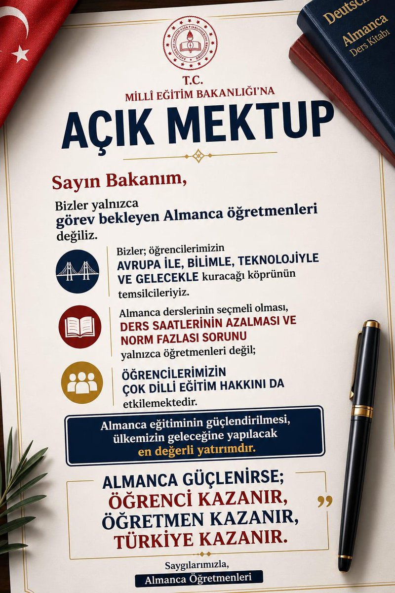 arslangillerden's tweet photo. Sayın Bakanım 
@Yusuf__Tekin 
Sesimizi duyun 
#AlmancaZorunluOlsun https://t.co/KiCqpmuWf5