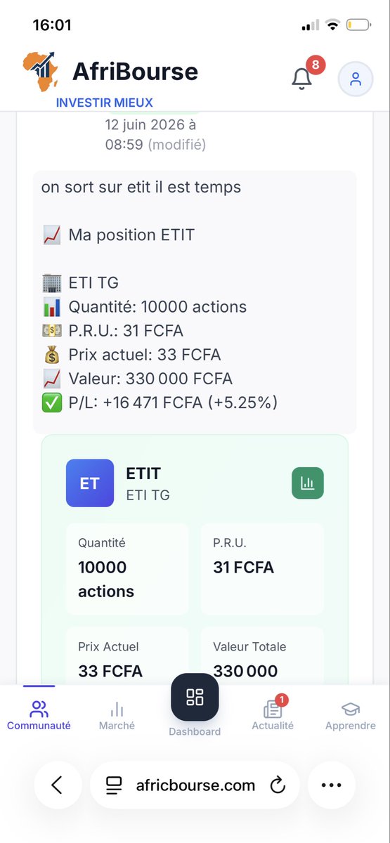 AfriBourseStart's tweet photo. Short story 
Un a vendu en juin à 33fr 
L’autre a gardé il fait près de 1M de profit moins de 30 jours plus tard 😂😂😭 https://t.co/EnS7vitSsi