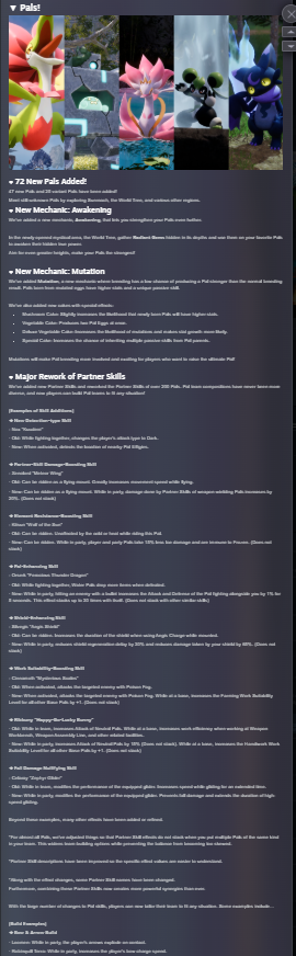 JakeSucky's tweet photo. Palworld 1.0 patch notes broke Steam's max character limit with over 40 pages and 10,000 words

They weren't playing around😭 https://t.co/JnCRwW5W61