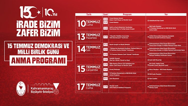 Memleket461's tweet photo. 15 TEMMUZ DEMOKRASİ VE MİLLİ BİRLİK GÜNÜ ANMA PROGRAMLARI BAŞLIYOR 
https://t.co/sYJo5vaP9v https://t.co/2zRhTLc51Z