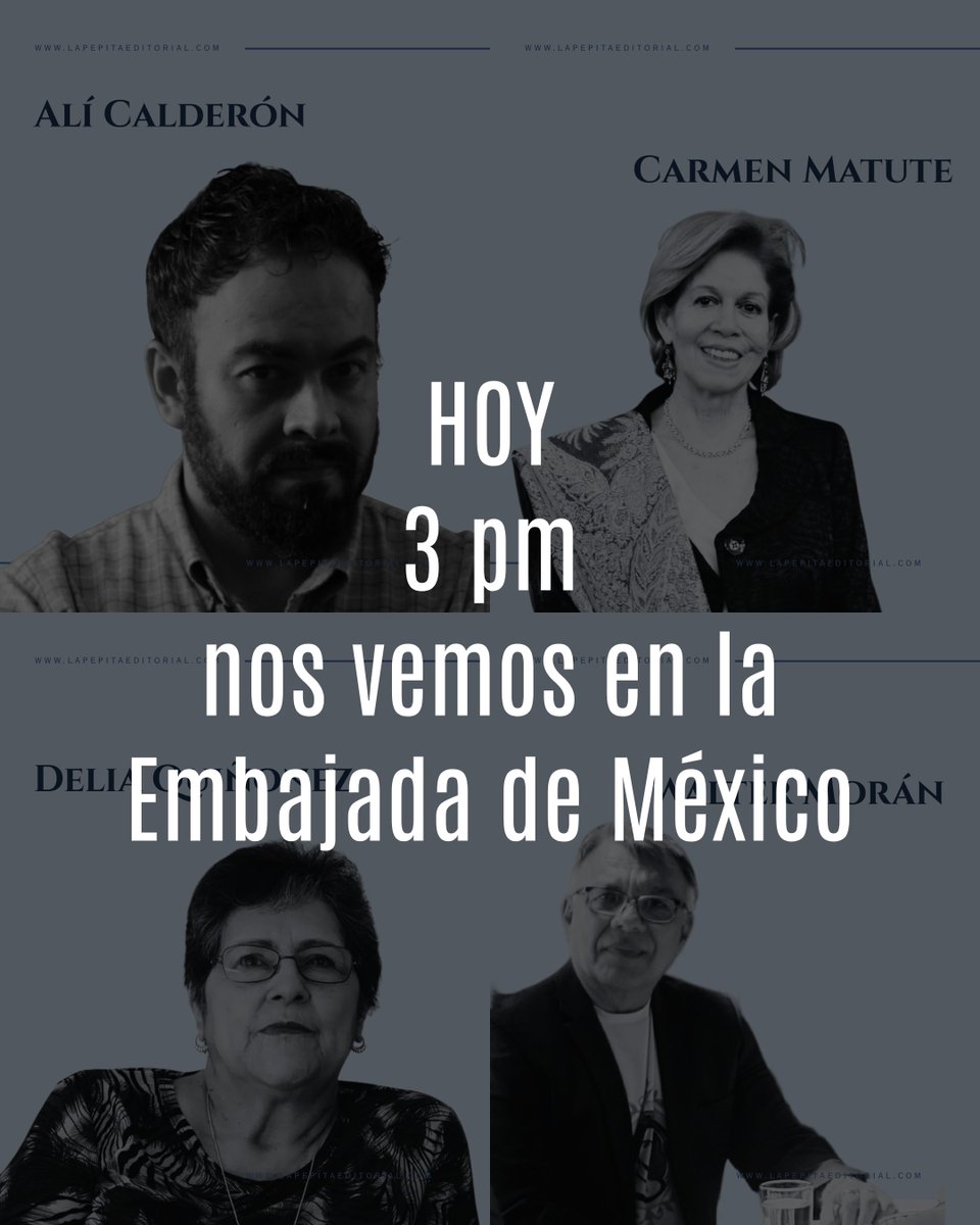 LaPepitaEscribe's tweet photo. 📍Auditorio "Luis Cardoza y Aragón", del Instituto Cultural de México, en la Embajada de México, z10

Nos vemos hoy viernes 10 de julio a partir de las 15 hrs

Entrada libre

#AliCalderon #CarmenMatute #DeliaQuiñonez #WalterMoran #PoesiaEnPepita #EmbajadaDeMexico #CirculoDePoesia https://t.co/KyyDJlpEjs