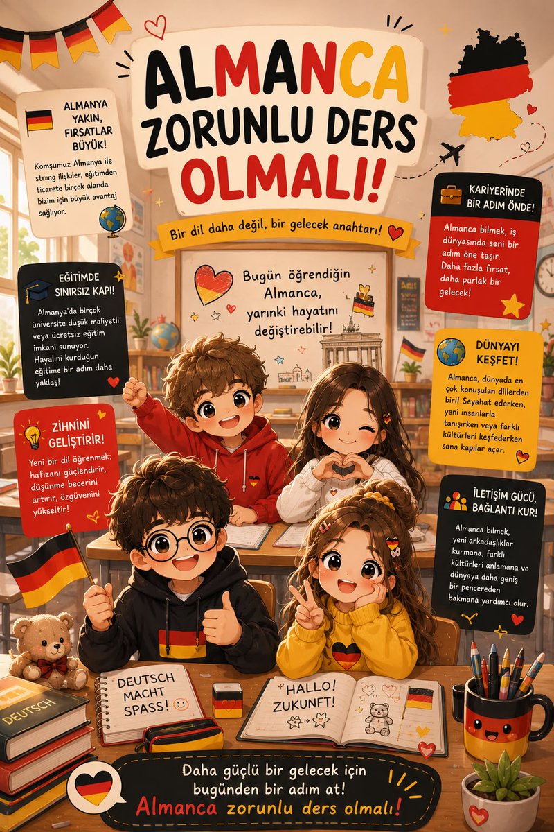 aysekocaaga1's tweet photo. Türkiye'nin geleceği çok dilli nesillerle güçlenecektir. Almanca'nın liselerde yeniden ortak ders olarak okutulması bu vizyona katkı sağlayacaktır.
@tcmeb @cengizmete @CihadDemirli @cftcblnt
#AlmancaZorunluOlsun https://t.co/zLVI4QLP1U