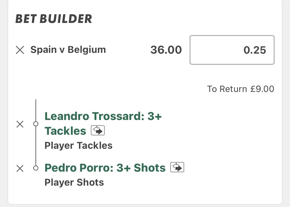 Beau_wtco's tweet photo. Spain vs Belgium 🇪🇸🇧🇪 2U

Porro is averaging 1.48 shots p90 over his last 20 with 1+ 16/20, 2+ 10/20. 

So far this World Cup he’s had 1-1-2. 

Trossard is averaging 1.62 tackles p90 with 1+ 15/20, 2+ 9/20, 3+ 3/20. 

This wc campaign he’s made 1,1,2,2,2 tackles. https://t.co/iu8iIVLzXd