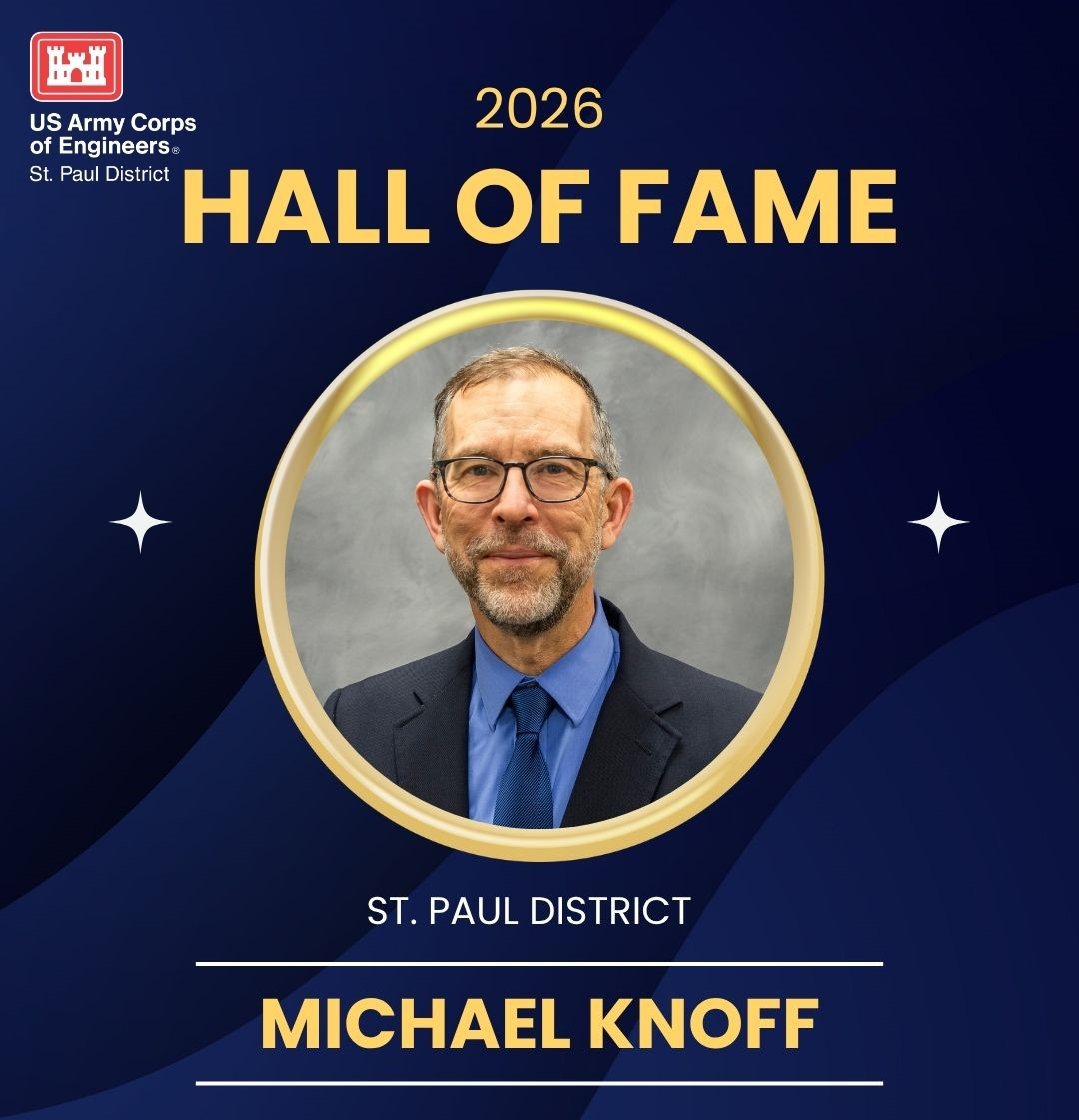 StPaulUSACE's tweet photo. NEWS! We are highlighting Michael Knoff of #CottageGrove, MN, as our 2026 hall of fame inductee. During 21 of his 25 years in the St. Paul District, Knoff served as the chief of the Hydraulics and Hydrology Branch.
News Release: https://t.co/UlhLIGCIRJ
#BuildingStrong
#USACEMVD https://t.co/MVhiT8BElj